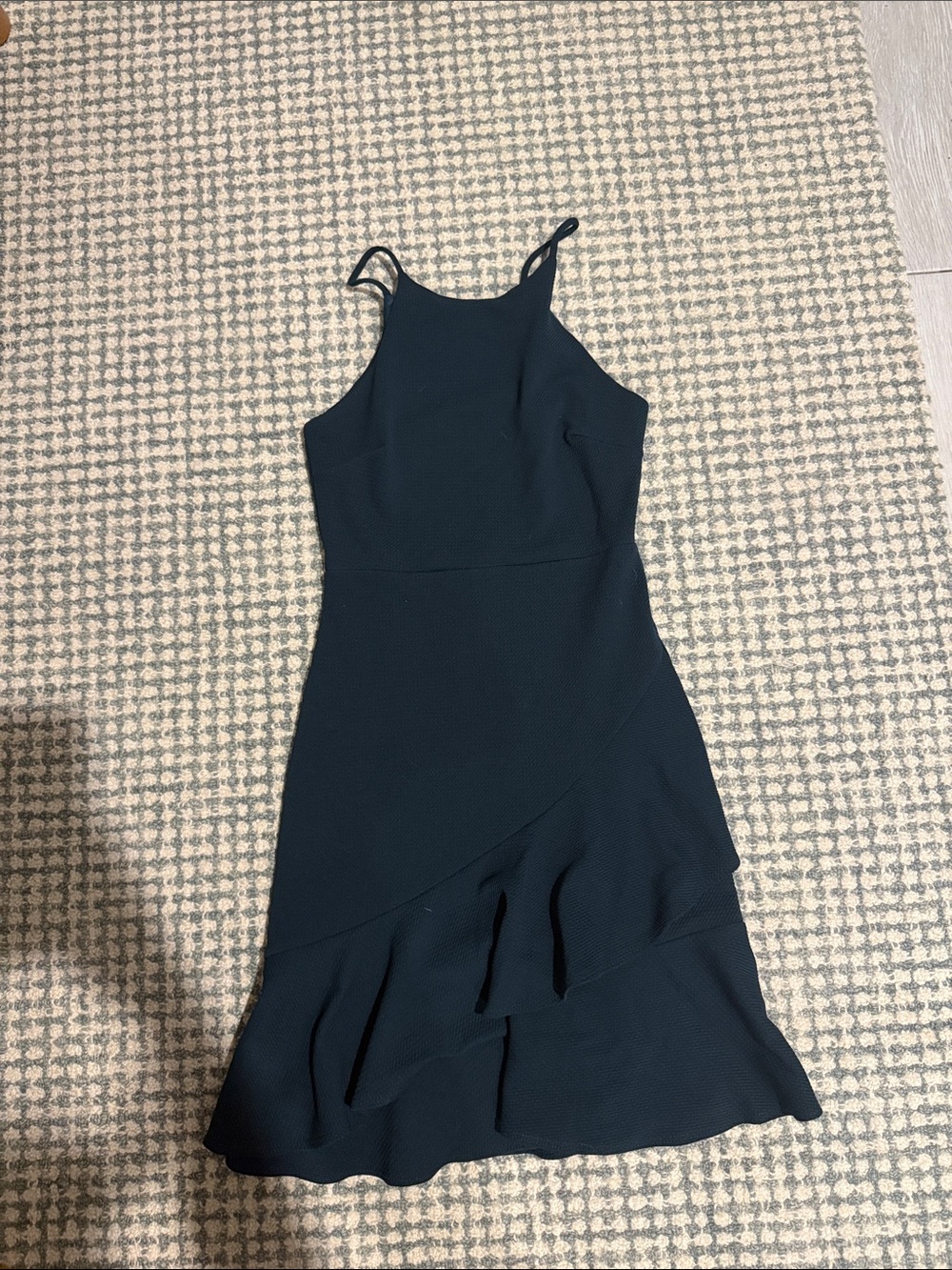Women’s Dark Green Ruffle Hem Spaghetti Strap Dress